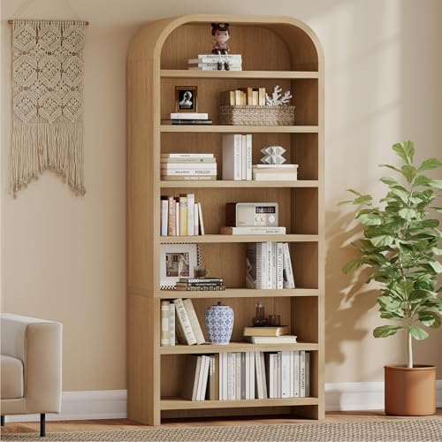 LEVNARY 70" Tall Arched Bookcase, 7-Tier Freestanding Storage Cab...