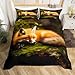 Feelyou Kids Duvet Cover Fox Print Bedding Set 3D Animal Theme Comforter Cover for Boys Girls Children Teens Bedroom Decor Nature Woodland Fox Bedspread Cover Twin Size with 1 Pillow Case