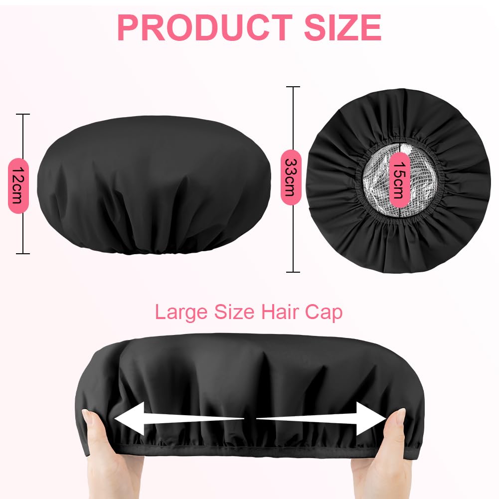 2 PCS Gorro Ducha Aislamiento térmico, Doble Gorro Tratamiento Cabello, Gorro de Ducha, Reutilizable Gorro peluquería para Cabello de Tratamientos, Hidratación, Teñir el Cabello, Duchas (Negro)