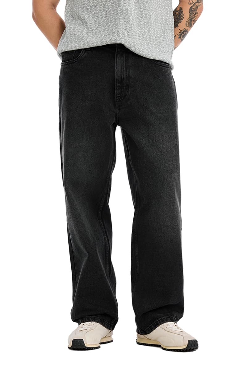 snitch Men Jeans Streetwear | Baggy Fit Wide Leg Light Distressed Acid Wash Pattern | 100% Cotton Breathable Denim Fabric for Casual Wear & Everyday Outings-picture-33