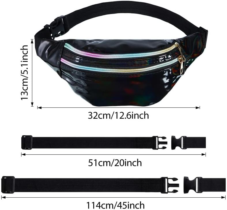 Miniatura 3 de Cangurera de Navidad de 9 piezas de los años 80 y 90, riñoneras holográficas de neón para mujeres, cangurera de Navidad, regalo de cintura deportiva