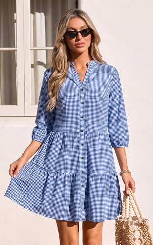 Image of CCTOO Women's Summer Dresses Casual V Neck Button Down 3 /4 Sleeve Floral Print Loose Flowy Shirt Dress