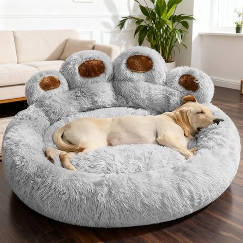 PETCUTE Letto per Gatti e Cani,Cuccia Cane Interno, Divano per Cani Lavabile,Simpatico Orso a Forma di Zampa,Morbida Lettino per Animali Domestici con Fondo Antiscivolo,Grigio,L