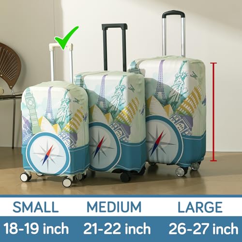 Image of HOKIPO 220gsm Durable and Washable Suitcase Covers for Trolley Suitcase, Small (18-19inch) - Skyline Compass (AR-6343-D2)