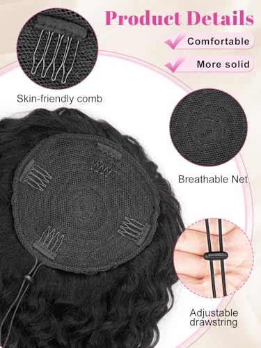 Alxnan Wavy Curly Ponytail Extension, 8 Inch Black Drawstring Ponytail For Black Women Short Soft Natural Synthetic Hairpiece Thick For Daily Use thumb #2