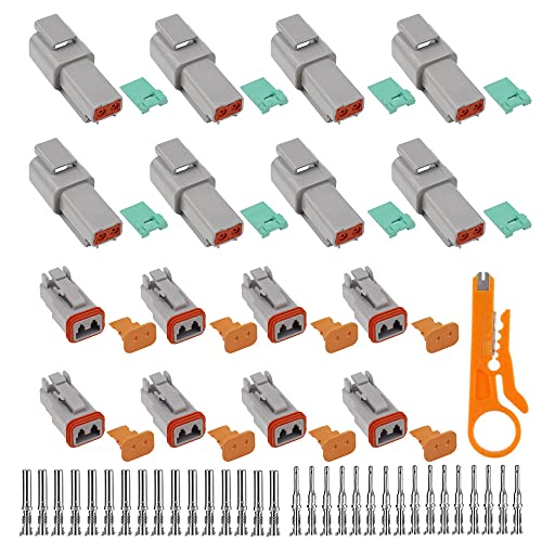 ZJRung Kfz Stecker 2 Polig 16 Pcs Deutscher Stecker Elektrischer Steckverbinder DT06-2S/DT04-2P 22-18AWG 2 Pin Wasserdicht dt-stecker Set KFZ DT Serie Kabelstecker für Motorräder LKW Boots Auto