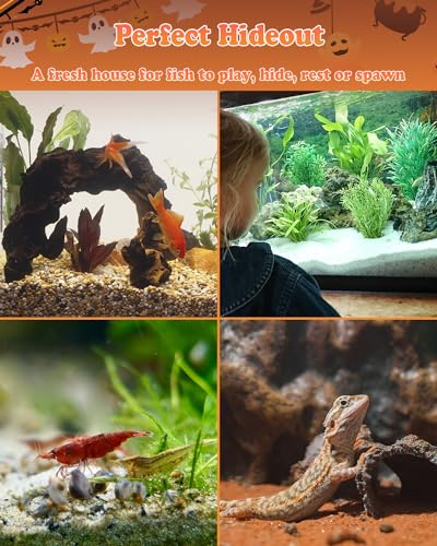 Image of Uniclife Halloween Aquarium Decoration Resin Pumpkin House Ornament Halloween Fish Tank Pumpkin Decoration for Aquarium Landscape Reptile Hideout Hideaway Spawning Cave for 5-20 Gallon Fish Tanks