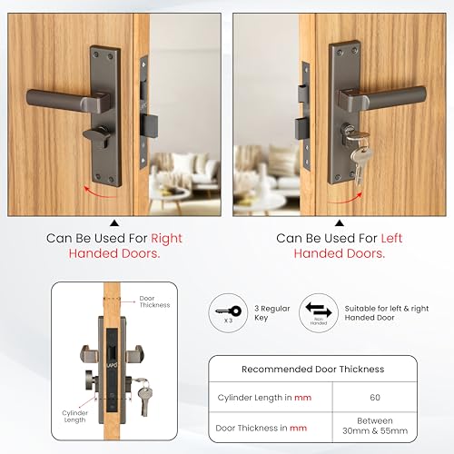 Image of LAPO Heavy Duty Door Lock for Daily Use | 45x45mm Lock Body | 60mm Cylinder | Fits 30-50mm Doors | Reversible Fit | 3 Brass Keys | Smooth Operation | Black Rose Gold Finish | 3 Years Warranty | CY-307