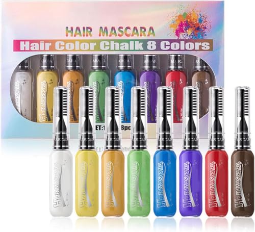 Juego de peines para teñir el cabello en polvo temporal de 8 colores, tinte lavable para el cabello, rímel, adecuado para cumpleaños, cosplay, unisex, lavable