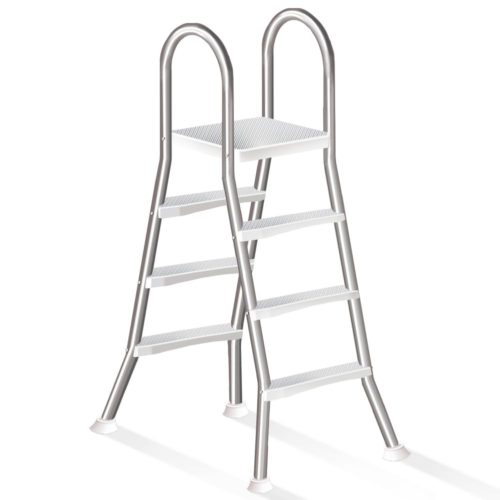 Escalera de piscina de 4 niveles de acero inoxidable, para piscina elevada, 132 cm de altura de piscina, escalones para piscinas elevadas, 250 kg de capacidad de carga