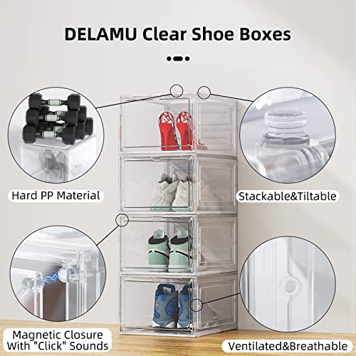 Upgrade Solid Shoe Storage Boxes, 6 Pack Shoe Box Clear Plastic Stackable, Shoe Organizer Box, Drop Front Shoe Box, Plastic Display Shoe Boxes, Shoe Containers For Sneaker Storage Up To Us Size 12 #TOP3