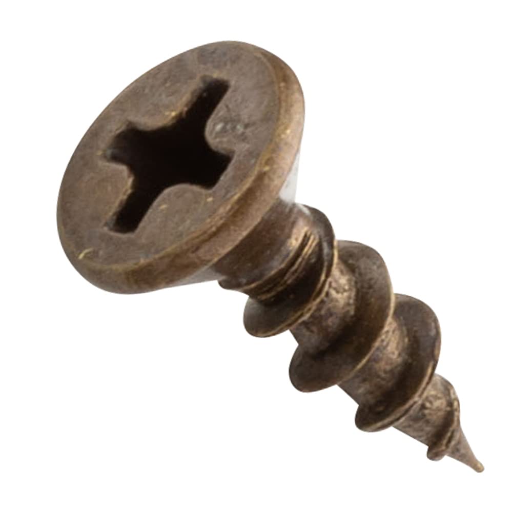 Centerline #5 x 3/4'' Flat Head Phillips Cabinet Hardware Mounting Screws, Antique Brass Plated, 100-Pack