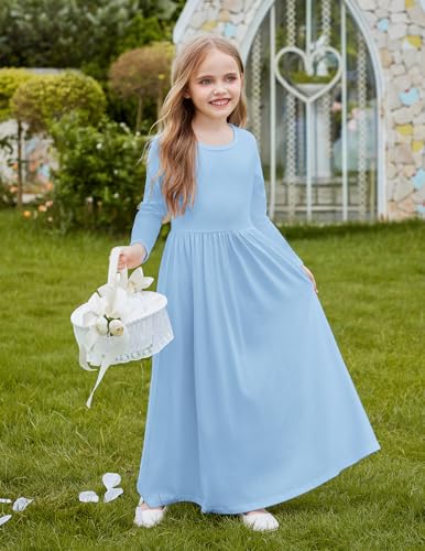 Image of Arshiner Girls Maxi Dress Long /Short Sleeve Casual Holiday Dress with Pockets for 5-13 Years