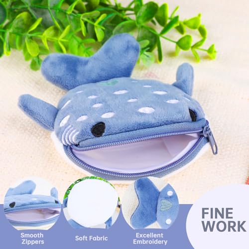 Shark Coin Purse Cute Small Wallet Plush Cartoon Cosmetic Items Bag Animal Zipper Keychain Change Purse Mini Earphone Bag Funny Novelty Coin Pouch for Women(Blue)4