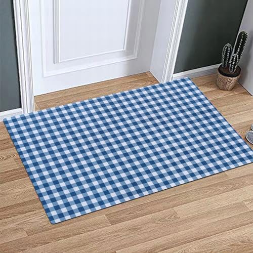 OHAGS Tappeto da Bagno Antiscivolo,Tappeto Doccia in Microfibra,Motivo a quadri a quadretti bianchi blu,Tappetino Bagno Lavabili in Lavatrice,60x90 CM