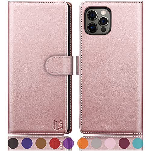 SUANPOT for iPhone 13 Pro Max 6.7 5G with RFID Blocking Wallet case Credit Card Holder,Flip Book PU Leather Phone case Shockproof Cover cellphone Women Men for Apple 13 Promax case Wallet Rose Gold