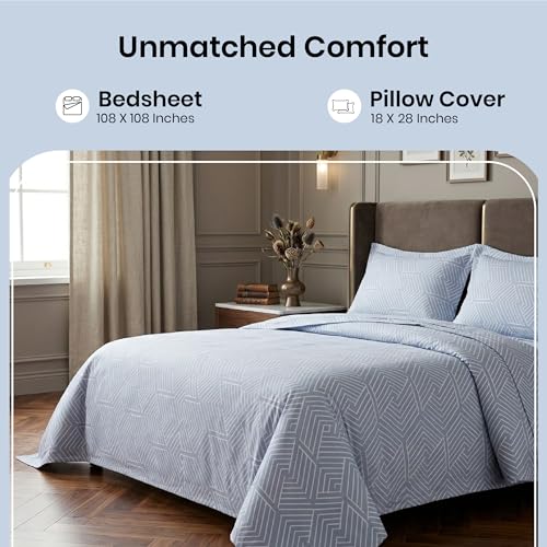 Image of Mush Aura Collection 300 TC Bamboo Bedsheets King Size with Pillow Case | Cooling & Breathable Bedsheets King-Size, Ultra Soft Bamboo Bed Sheet Set for Kingsize Bed (Sky Blue)