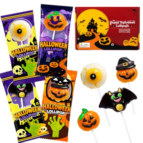 Trick or Treat - Halloween Candy Individually Wrapped Lollipops Bulk 24 Ct | Trick or Treat Halloween Suckers, Featuring Spooky Eye, Witch's Hat, Bat, and Jack-O'-Lantern Designs, Assorted Fruit Flavor - image 1