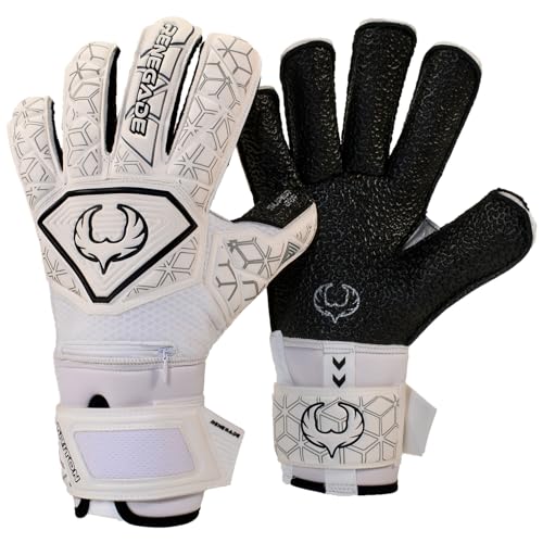 Renegade GK Triton Polaris Goalie Gloves with Pro-Tek Fingersaves | 3.5+3mm Super Grip| White & Black Soccer Goalkeeper Gloves (Size 5, Kids, Boys, Girls, Roll Cut, Level 2)