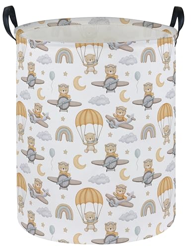 Image of Kids Laundry Hamper,Animal Laundry Basket Collapsible Bear Storage Baskets for Home Decor,Office,Home Organizer,(Airplane Bear