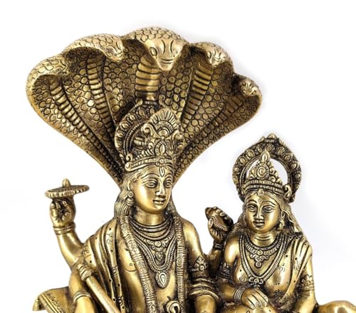 Estatua de Lord Vishnu con Lakshmi en Latón 10 in miniatura 2