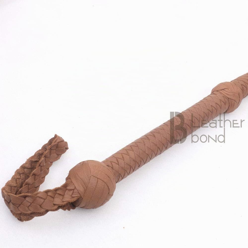 LB'S WHIP Indiana Jones Style 1,2 m 8 Tresses en Cuir Marron Clair Naturel Bullwhip en Cuir de Vache véritable