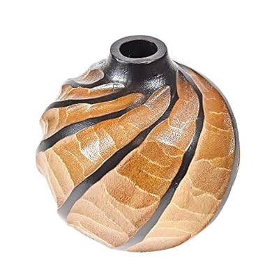 AeraVida Tropical Chic Spherical Wooden Table Vase with Hand Carved Spiral Pattern & 2-Tone Stain Finish for Bali Inspired Home Décor