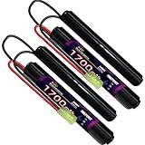 EMEPOVGY NiMH Airsoft Battery 9.6V 1700mAh Rechargeable Nunchuck Stick Battery Pack with Mini TMY Plug for Air Soft Gun Rifle(2 Packs)
