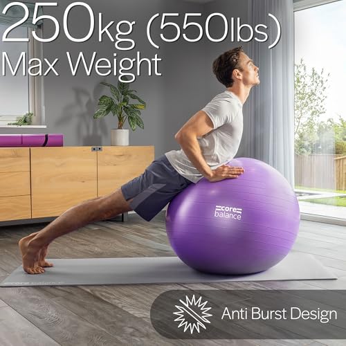 Image of Core Balance Exercise Ball, Stability Ball for Yoga, Pilates and Fitness, Gym Ball for Home Gym and Office Chair, Training, Physical Therapy, Anti Burst, Pump Included, 55cm 65cm 75cm 85cm