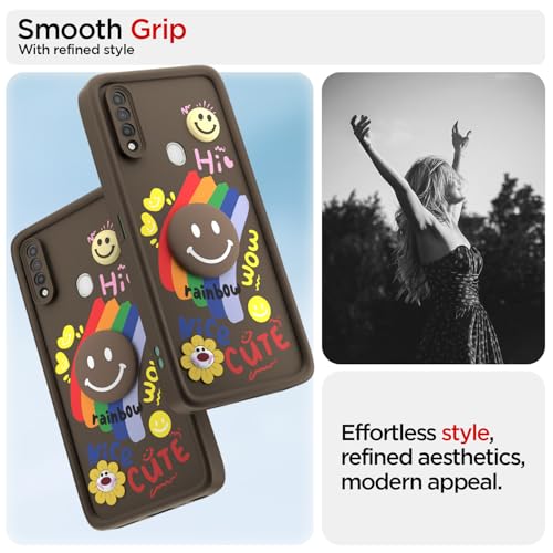 Image of Pikkme Back Cover for Oppo A31 | Soft Silicone| Cute Rainbow Smile & 3D Cartoon Flower Design | Shockproof Raised Camera Protection Bumper Case (Brown)