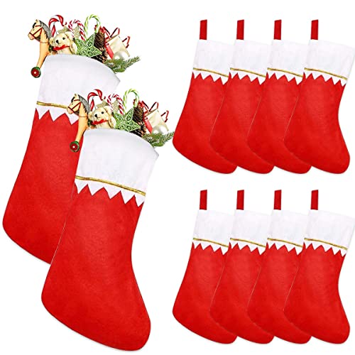 PUERHUACI Meia de Natal, botas de Natal, 10 peças grandes meias natalícias para lareira e pendurar para festas natalícias em família, 23 x 36 cm, vermelho