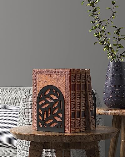 Image of Herrlich Homes Heavy Duty Book Ends to Hold Books | Decorative Bookends for Shelves| Premium Book Stoppers for Home, Office, School | Black | Pair of 1 | Large