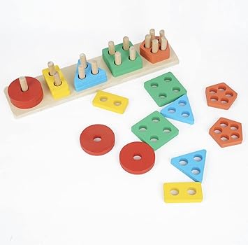CLAPONE Wooden Sorting & Stacking Toy, Shape Sorter Toys for Toddlers, Montessori Color Recognition Stacker, Early Educational Blocks Puzzles 1 2 3 Years Old Age Boys and Girls (5 Shapes) Toys