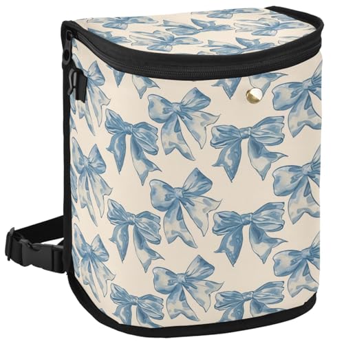 Image of Car Trash Can Blue Bow Car Garbage Bag with Lid Hanging Waterproof Leak Proof Vehicle Storage Bin
