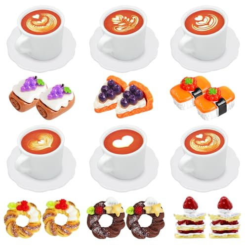 Alovez 24 unidades Mini Food, Miniatura Casa de Muñecas Juego de Alimentos, Comida de Duende, Comida en Miniatura Comida, Taza de Café Pastel Postre, Accesorios en Miniatura para Minicocina,