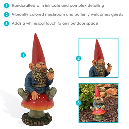 Sunnydaze Garden Gnome Adam The Playful With Butterfly, Outdoor Lawn Statue, 14 Inch Tall #TOP2