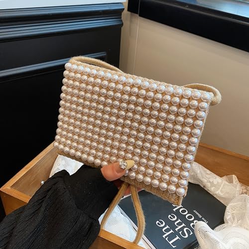 Women's Handmade Crossbody Handbag Small Size Flowers Pearls Clutch Purse4