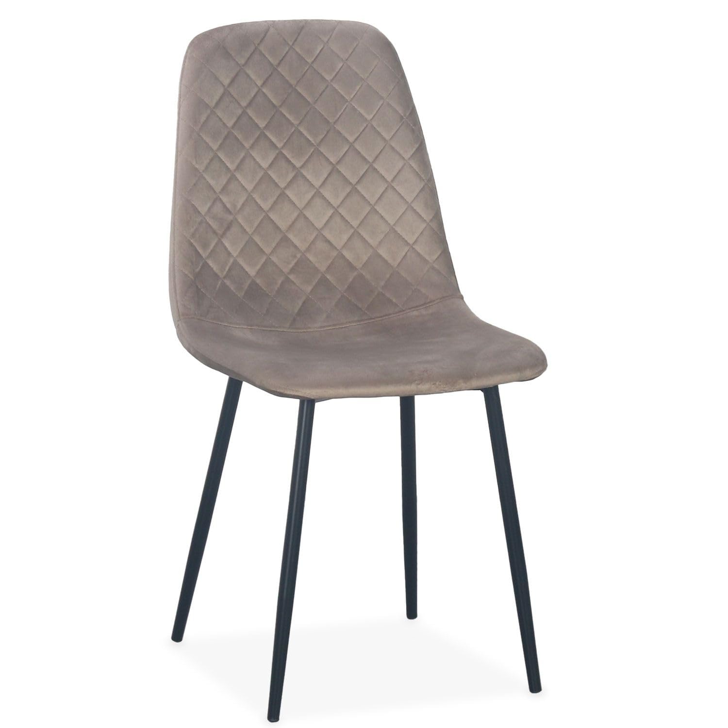 Menzzo Lot de 4 chaises Norway – Velours Taupe matelassé – Pieds métal Noir – Design Moderne Contemporain – Chaises Salle à Manger Confortables – L44 x P56,5 x H87,5 cm