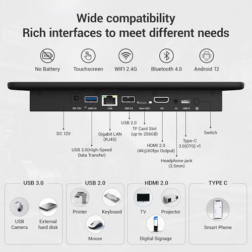Image of HIGOLEPC Fanless All-in-One Touchscreen Computer RK3399, Industrial Panel PC 10.1 Inch Rugged Android 12, 4GB RAM, 64GB ROM, 1280 * 800 IPS