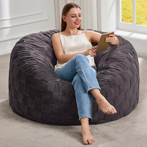 Image of Hobestluk Large Bean Bag Chairs 3FT Big Adults BeanBag Chairs Plaid Cover