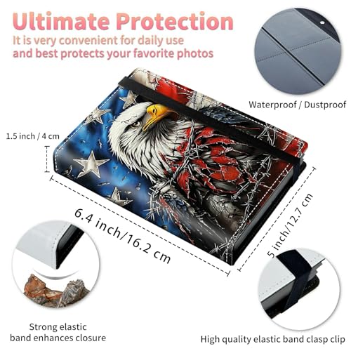 Image of Photo Album 4x6 120 Pockets Photos with Strong Elastic Band, Small Mini Albums Sheet Protector Folder for Photos, Album for Family Wedding Women Men Baby Vacation Gift, Flag Cool Eagle