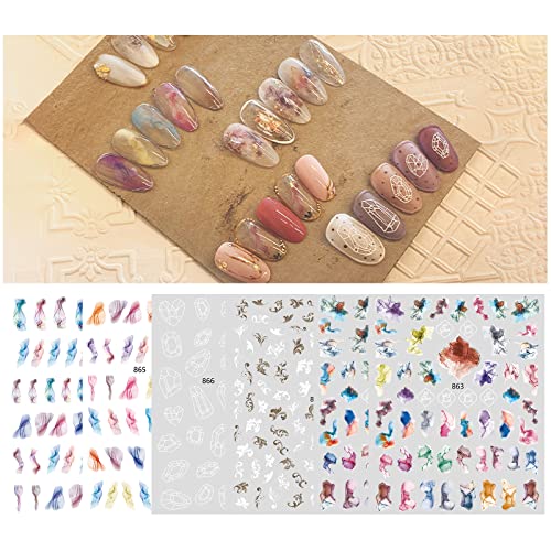 X&D Nail Art Stickers 6 Sheets Self Adhesive Colorful Marble Pattern Stickers For Gel Nail Art, Nail Accessories #TOP5