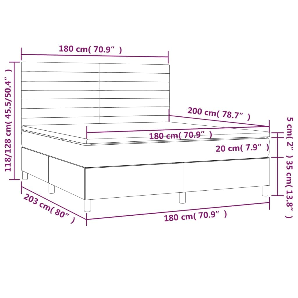 Z diodami LED z regulowanym zagłówkiem Łóżko kontynentalne Taupe 180x200 cm