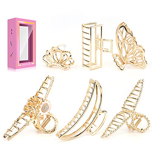 6 Pack Metal Hair Clips,WeChip Nonslip Hair Claw Clips for Women,Large Golden Hair Clamps for Thick Hair,Fashion Hairpins Hair Accessories for Hairstyles(5pcs Big Jaw Clips+1pcs Bangs Clip) 6 Pack Metal Hair Clips,WeChip Nonslip Hair Claw Clips for Women,Large Golden Hair Clamps for Thick Hair,Fashion Hairpins Hair Accessories for Hairstyles(5pcs Big Jaw Clips+1pcs Bangs Clip)