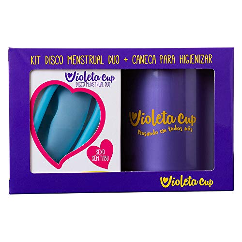 Kit Disco Menstrual + Caneca Higienizadora Violeta Cup Cor Azul Celeste, Violeta Cup