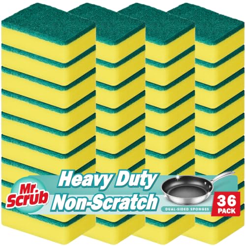 Image of Mr. Scrub Sponges Kitchen Scrub Dish Sponge Scouring Pad, 36 Pack Cleaning Brush Scrubber Supplies for Soap, Dishwashing Dinnerware Sets Pan Pot Towels Cloth Rags Holder Glass Dishwasher Sink Bathroom