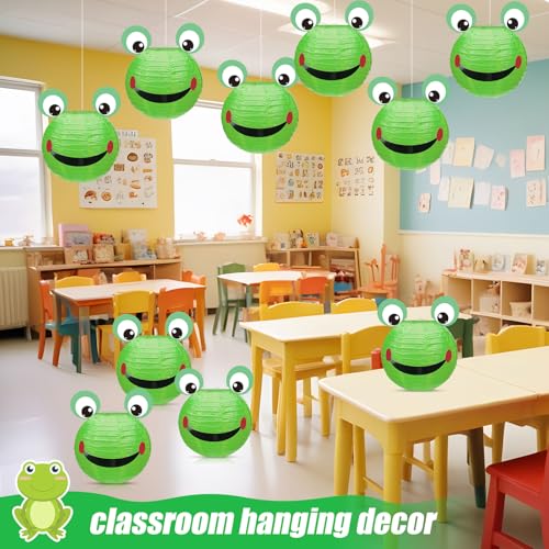Image of Retisee 12 Pcs Frog Paper Lantern Frog Birthday Party Decoration 10 inch Party Favor Green DIY Craft Kit Gift for Kindergarten Preschool Classroom for Bridal Baby Shower Decoration Supply