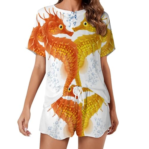 Ensemble de pyjama femme Hippocampe Orange contre la chaleur estivale