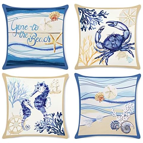 Bonhause Fundas de Cojín Playa 45x45cm Terciopelo Suave Juego de 4 Cover