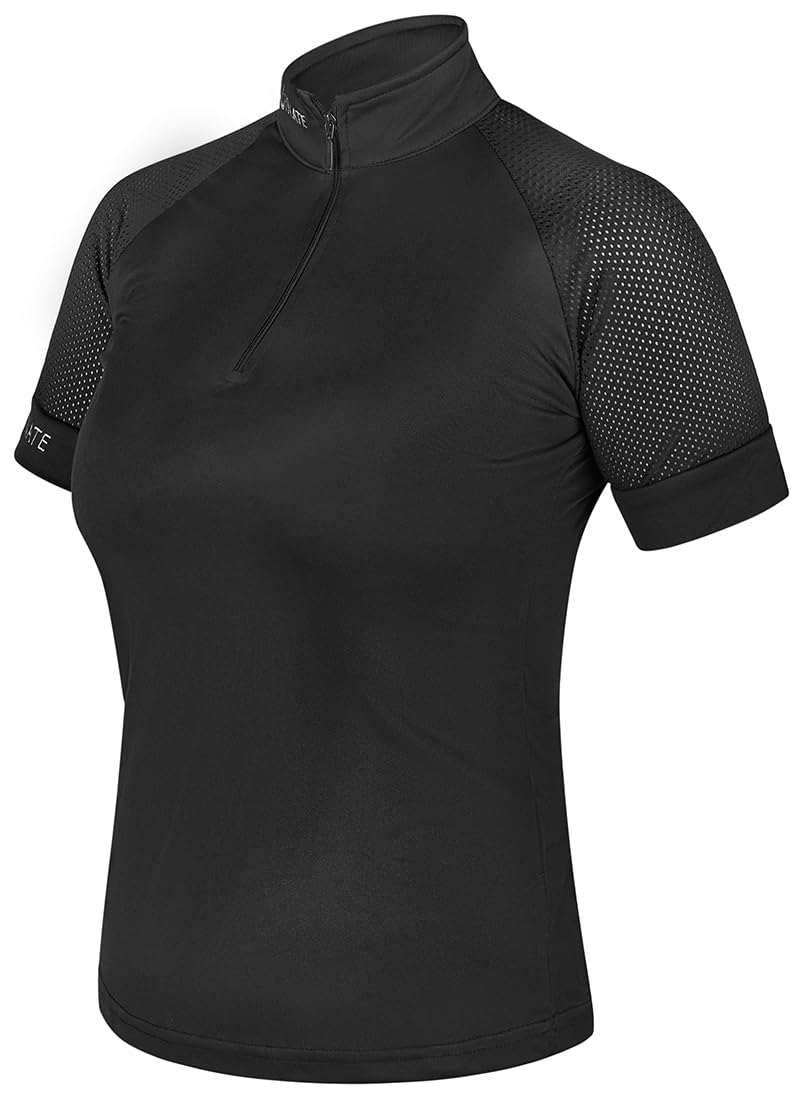 Equinate Damen Funktionsshirt Lunari - leichtes Kurzarmshirt mit Stehkragen und Mesh-Ärmeln - atmungsaktiv elastisch und schnell trocknend für Reitsport und Training